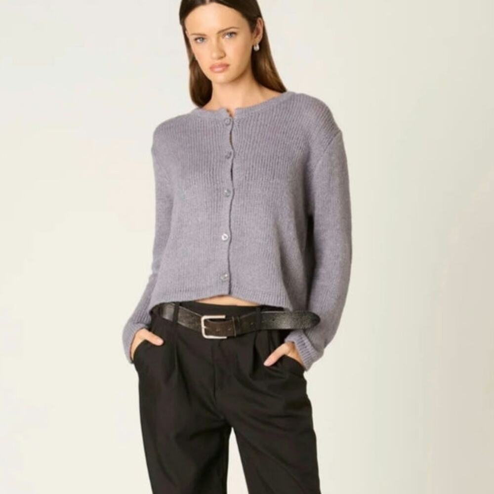 NWT NIA The Brand Ariana Cardigan Sweater Gray Wool Blend Relaxed Knit L/XL $98